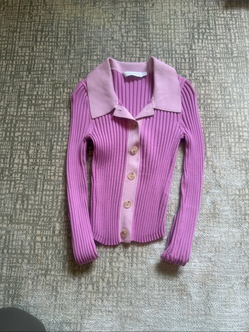 Jonathan Simkhai Pink Ribbed Button-Front Cardigan with Light Pink Collar